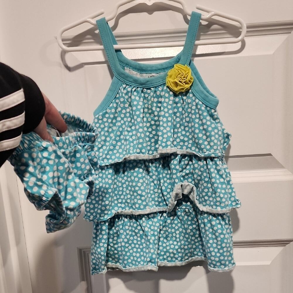 Carter's Teal Polka Dot Baby Dress with Matching Bloomers Size 12 Months